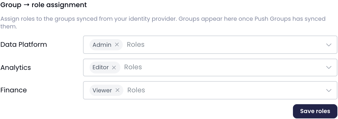 The Group → role assignment section