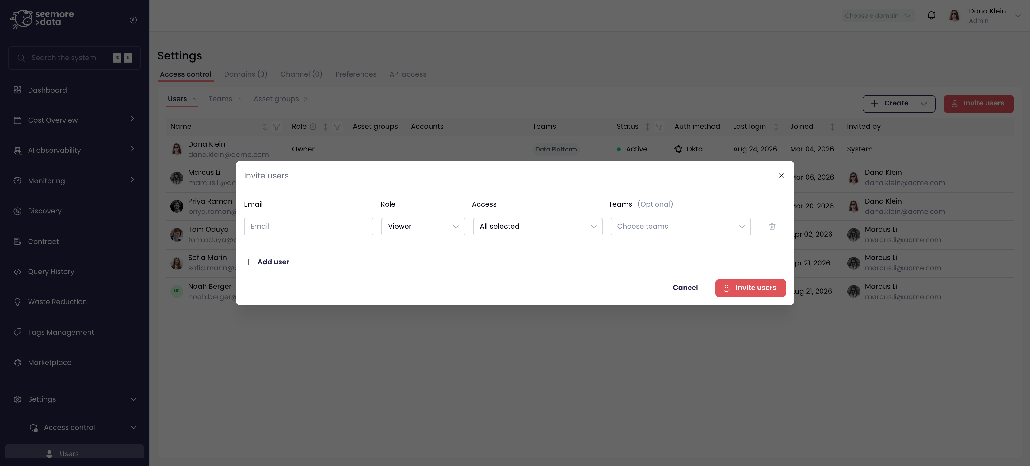 The Invite users dialog
